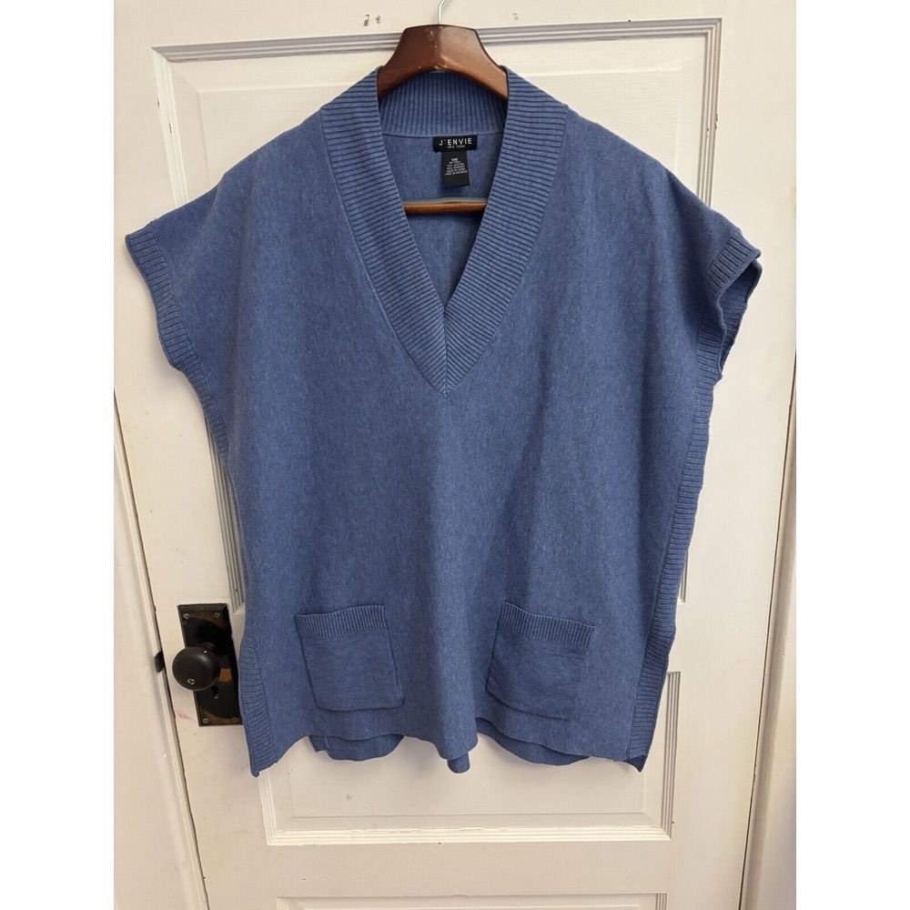 J'Envie Blue Sleeveless Boxy‎ Sweater Pullover Pockets One Size
